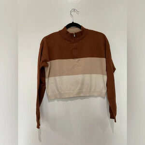 Colorblock Cropped Brown Lightweight Sweater Size Small